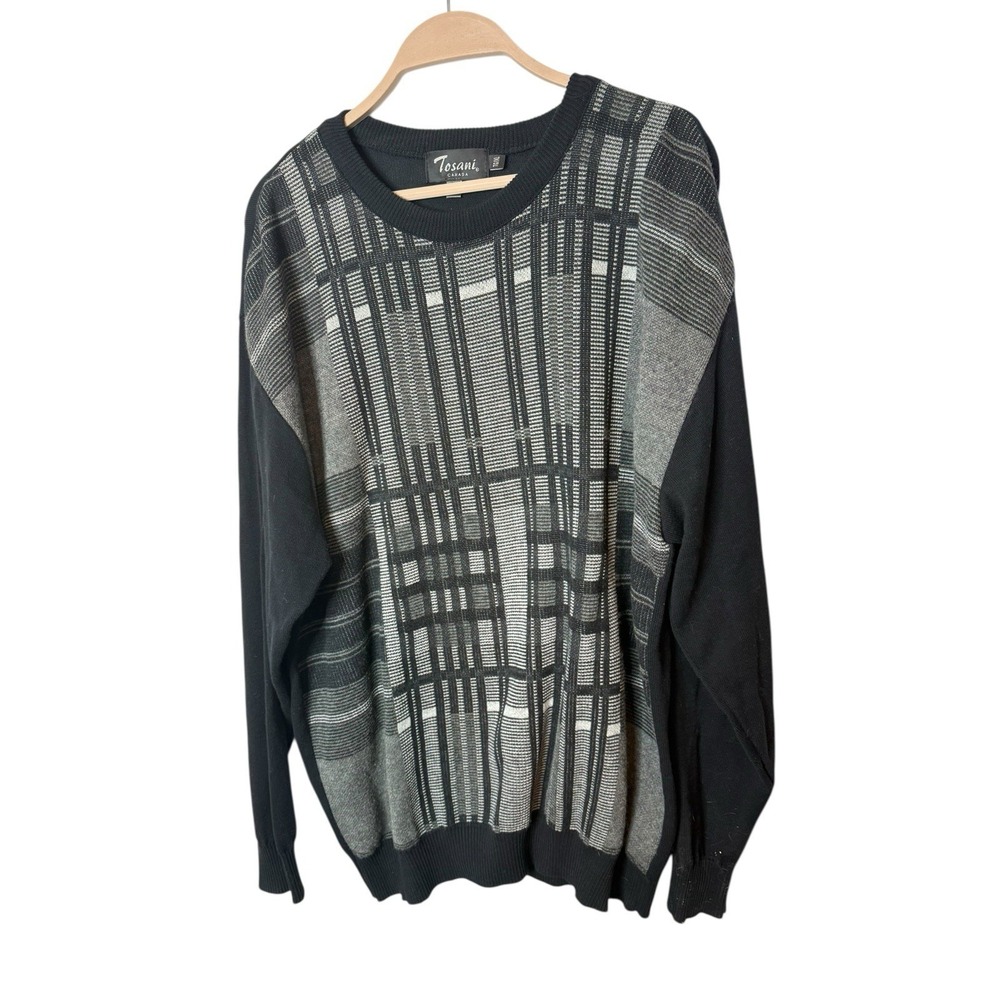 Tosani Geometric Sweater Men's XL Made in‎ Canada Crewneck Black/gray